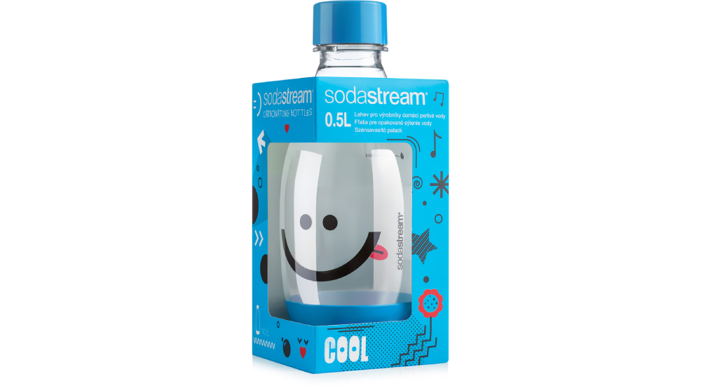 Detsk fľaa SodaStream s objemom 0,5 litra so smajlkom. 