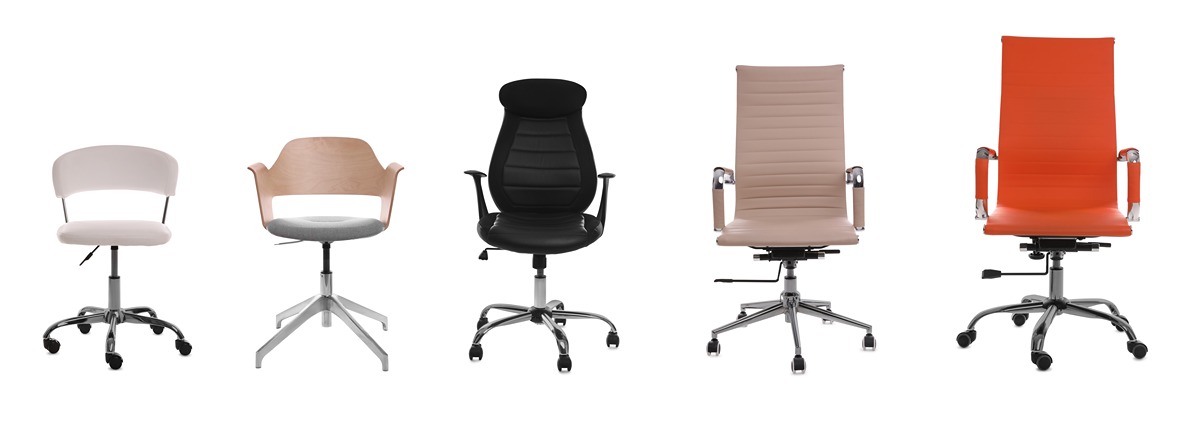 Rôzne dizajnové variácie kancelárskych stoličiek.