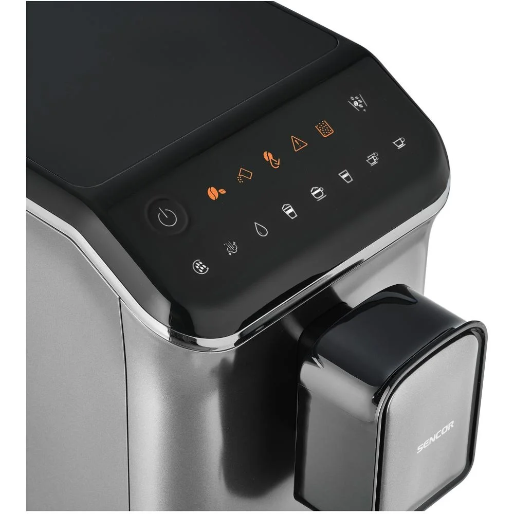 Plnoautomatický kávovar Sencor s dotykovým ovládaním.