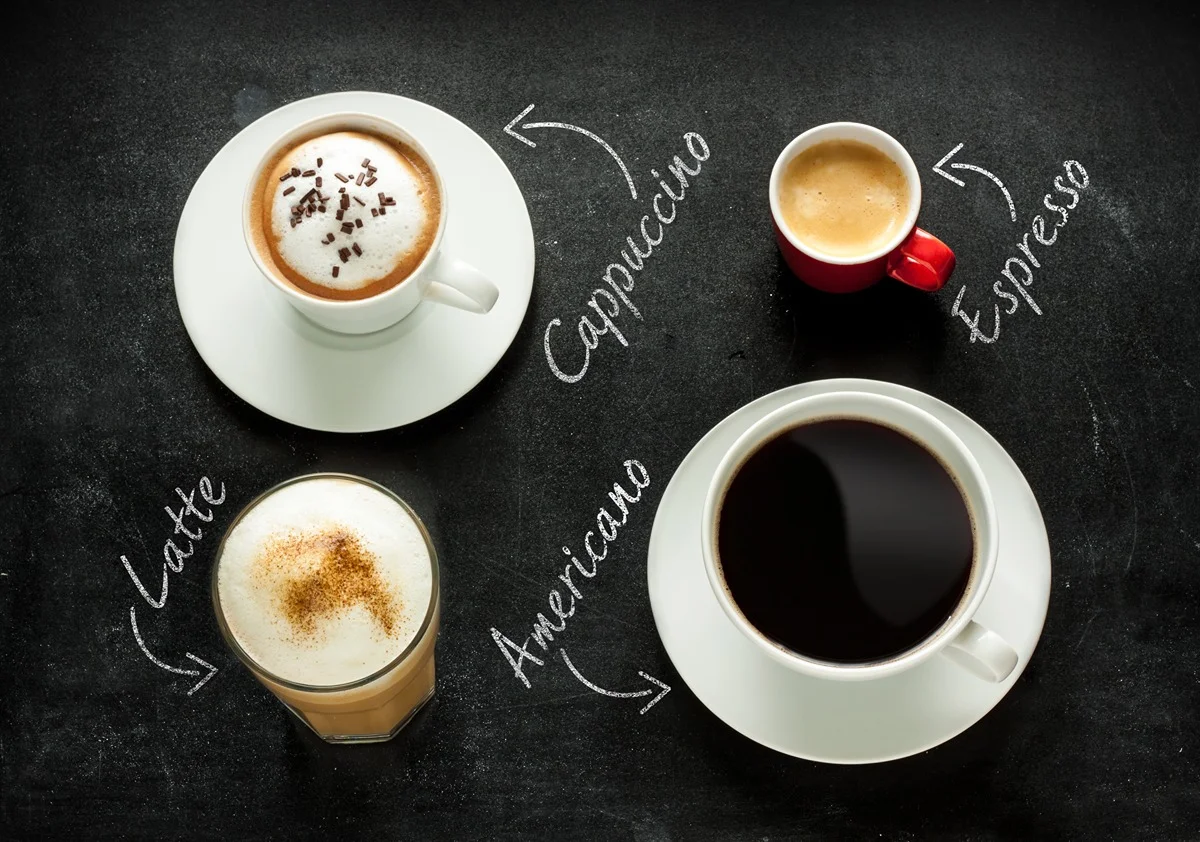 Ukážka kávových nápojov v porovnaní s americano.