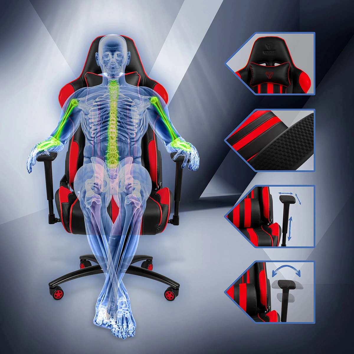 Herná stolička Yenkee s kvalitnou ergonómiou a 4D opierkami