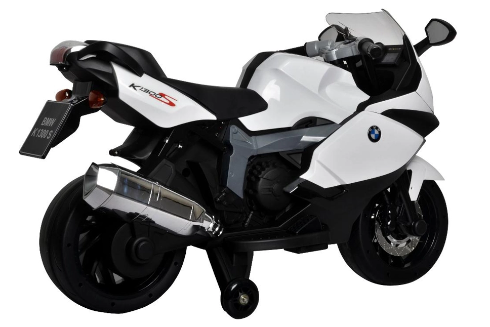 Elektrick motorka pre deti s pomocnmi kolieskami.