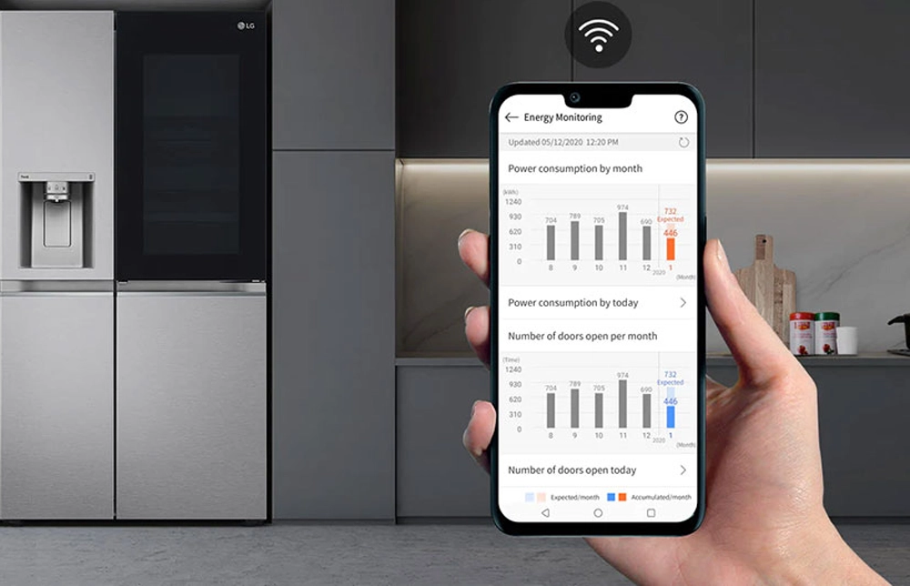 tlov americk kombinovan chladnička LG ovldan smartfnom.