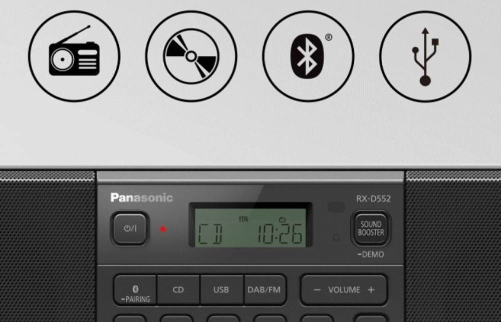 Panasonic rdio ponka rzne možnosti prehrvania hudby.