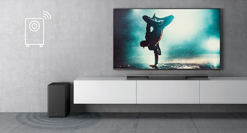 Soundbar s bezdrôtovým subwooferom.