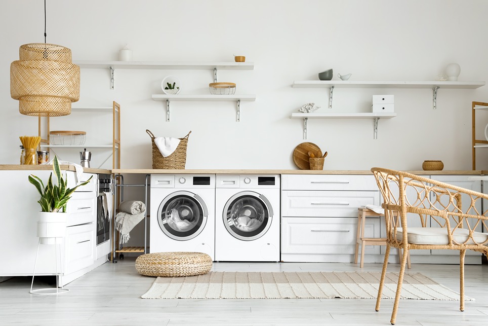 Set práčka a sušička k sebe dokonale zapadajú rovnakým dizajnom.